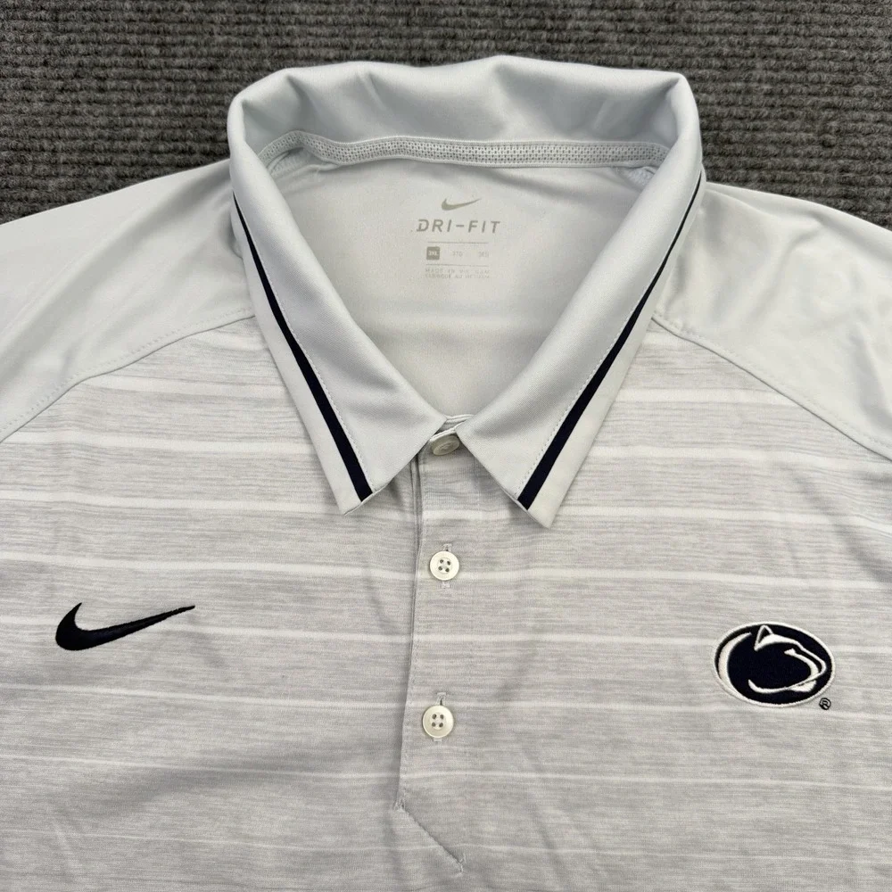 Nike Dri Fit Penn State PSU Nittany Lions Polo Shirt Men's 3XL Gray Striped Logo